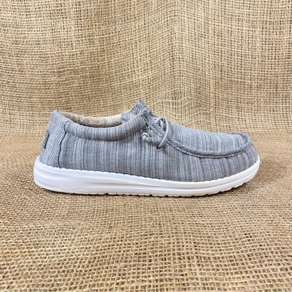 🛑SOLD🛑 Hey Dude Shoe Casual Walley Linen Stone Gray Slip On Size 5 - Picture 6 of 10